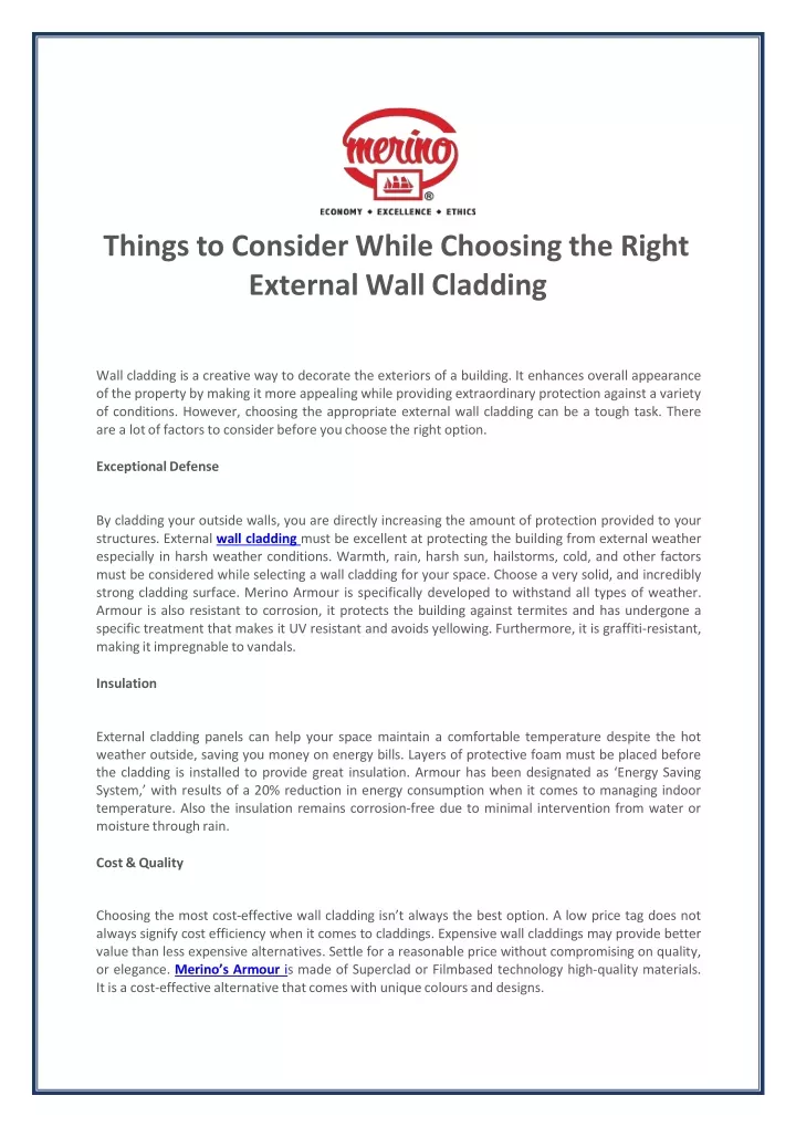 things to consider while choosing the right external wall cladding