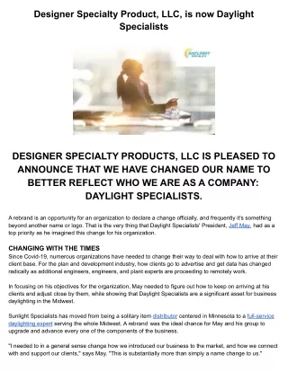 Designer Specialty Product, LLC, is now Daylight Specialists
