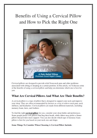 benefits of using a cervical pillow