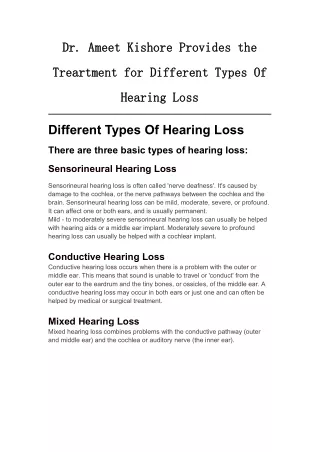 Dr. Ameet Kishore Provides the Treartment for Different Types Of Hearing Loss