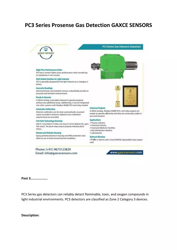 pc3 series prosense gas detection gaxce sensors