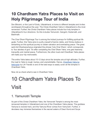 10 Chardham Yatra Places to Visit on Holy Pilgrimage Tour of India