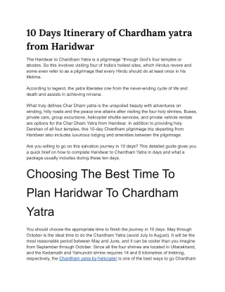10 Days Itinerary of Chardham yatra from Haridwar