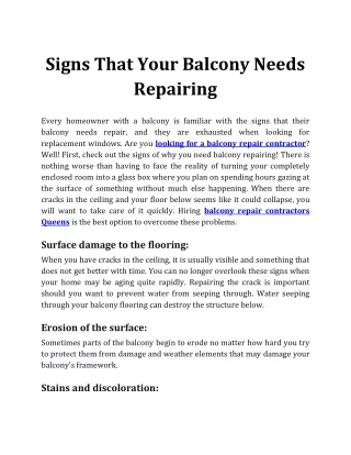 Signs That Your Balcony Needs Repairing