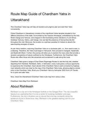 Route Map Guide of Chardham Yatra in Uttarakhand