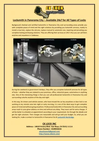 locksmith in panorama city available 24x7