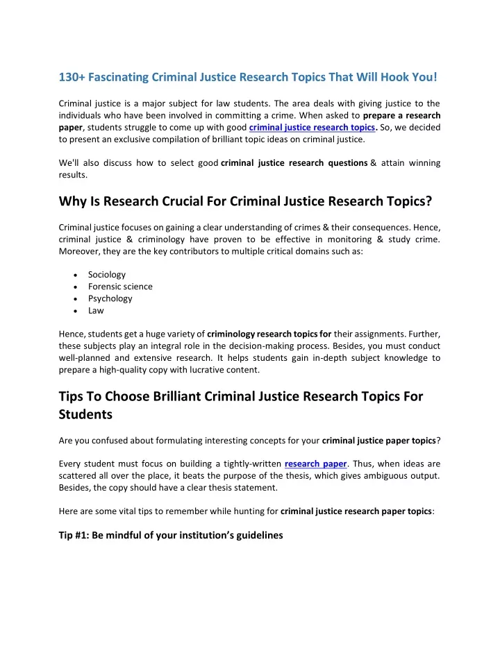 130 fascinating criminal justice research topics