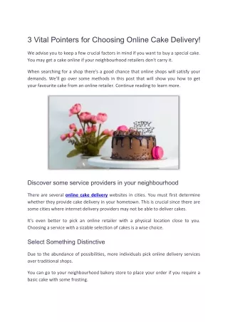 3 vital pointers for choosing online cake delivery