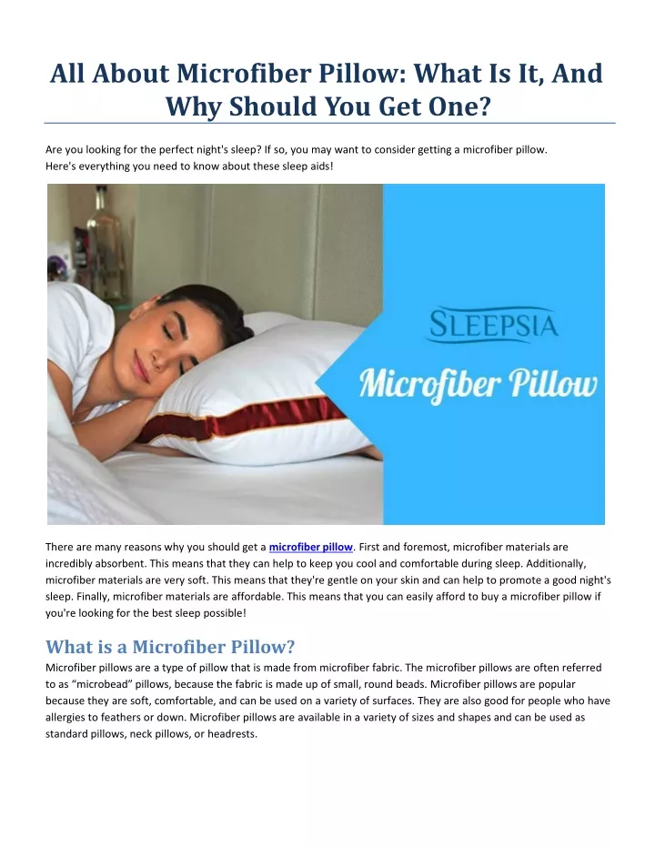 all about microfiber pillow what