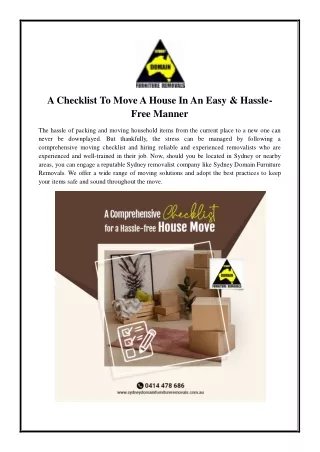 a checklist to move a house in an easy hassle