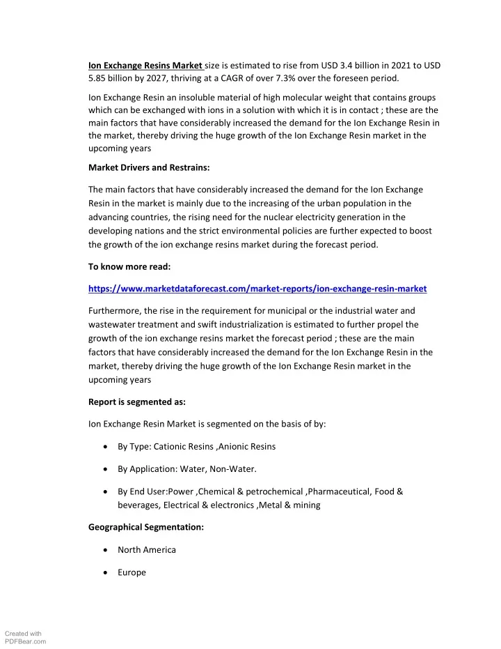 ion exchange resins market size is estimated