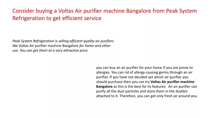 consider buying a voltas air purifier machine