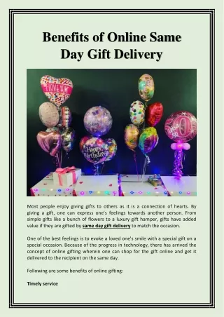 Benefits of Online Same Day Gift Delivery