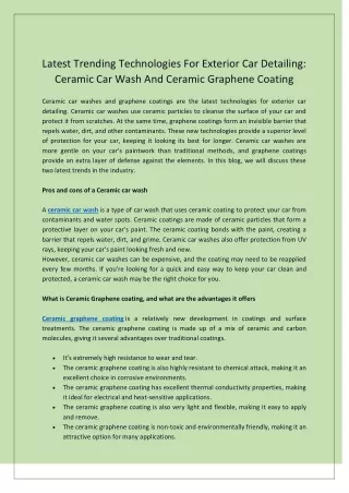 Latest Trending Technologies For Exterior Car Detailing Ceramic Car Wash And Ceramic Graphene Coating