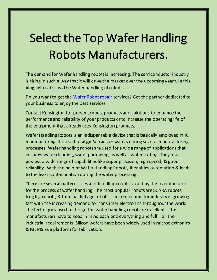 select the select the t top wafer handling
