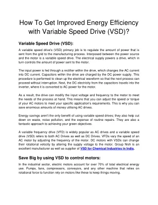 How To Get Improved Energy Efficiency with Variable Speed Drive (VSD)