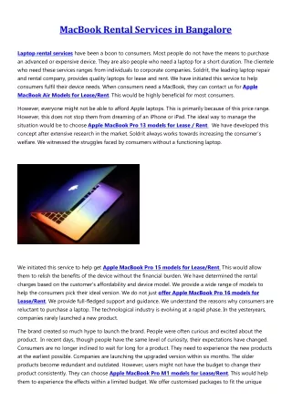 MacBook Rental Services in Bangalore