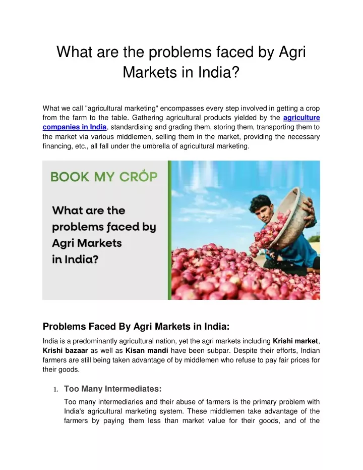 what are the problems faced by agri markets