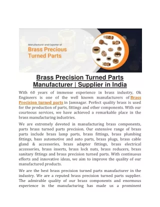 brass precision turned parts manufacturer