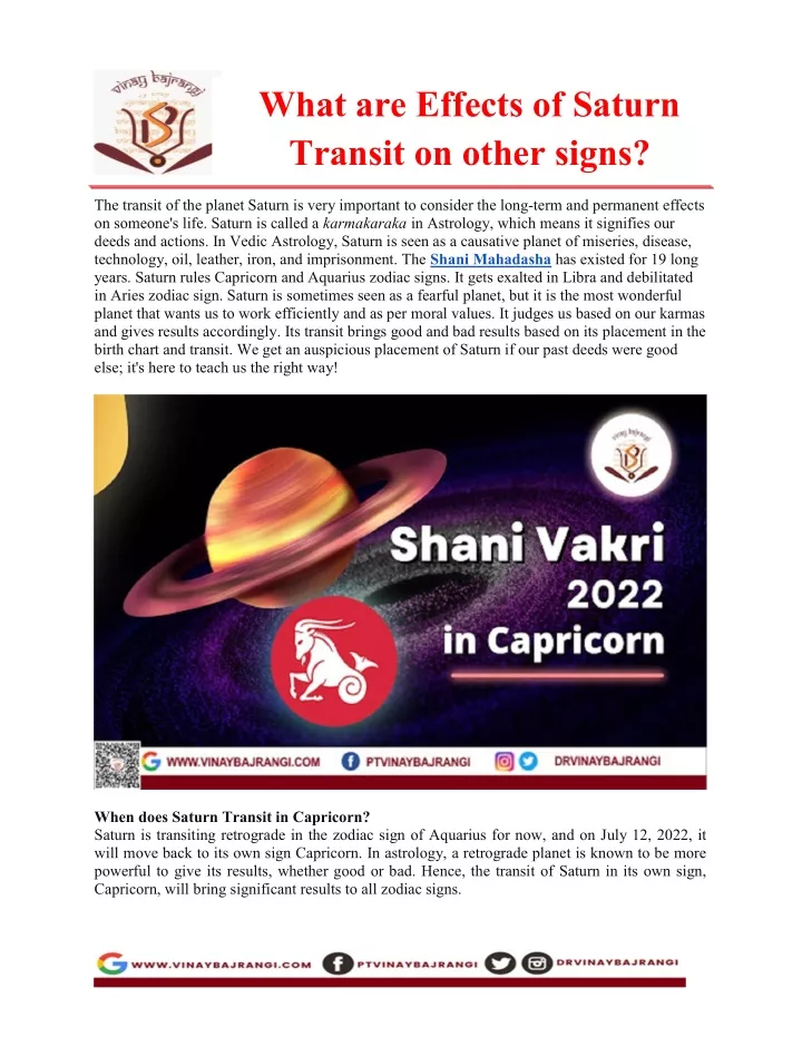 what are effects of saturn transit on other signs