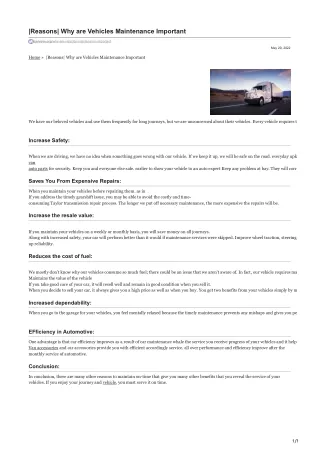 reasons why are vehicles maintenance important