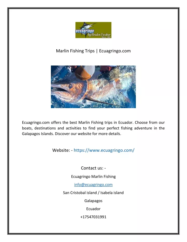 marlin fishing trips ecuagringo com