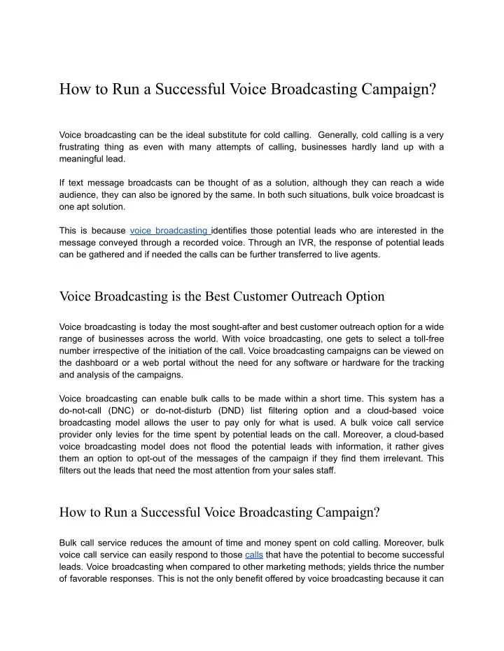 how to run a successful voice broadcasting