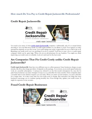 how much do you pay to credit repair jacksonville