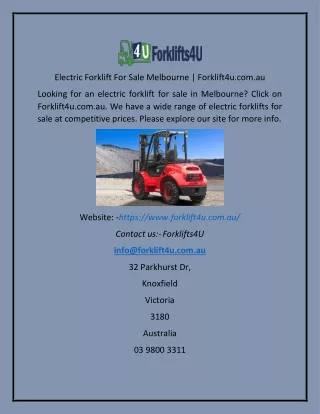 Electric Forklift For Sale Melbourne  Forklift4u.com