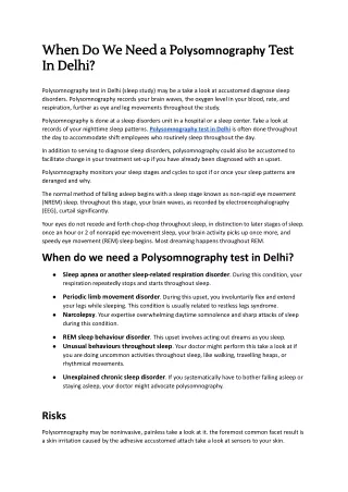 When Do We Need a Polysomnography Test In Delhi?