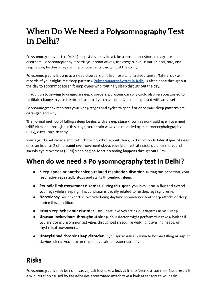 when do we need a p olysomnography test in delhi