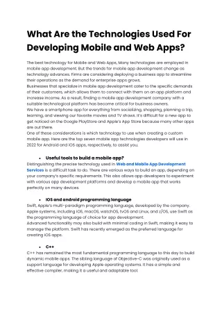 What Are the Technologies Used For Developing Mobile and Web Apps?