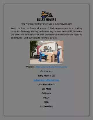 Hire Professional Movers in Usa Bulkymovers