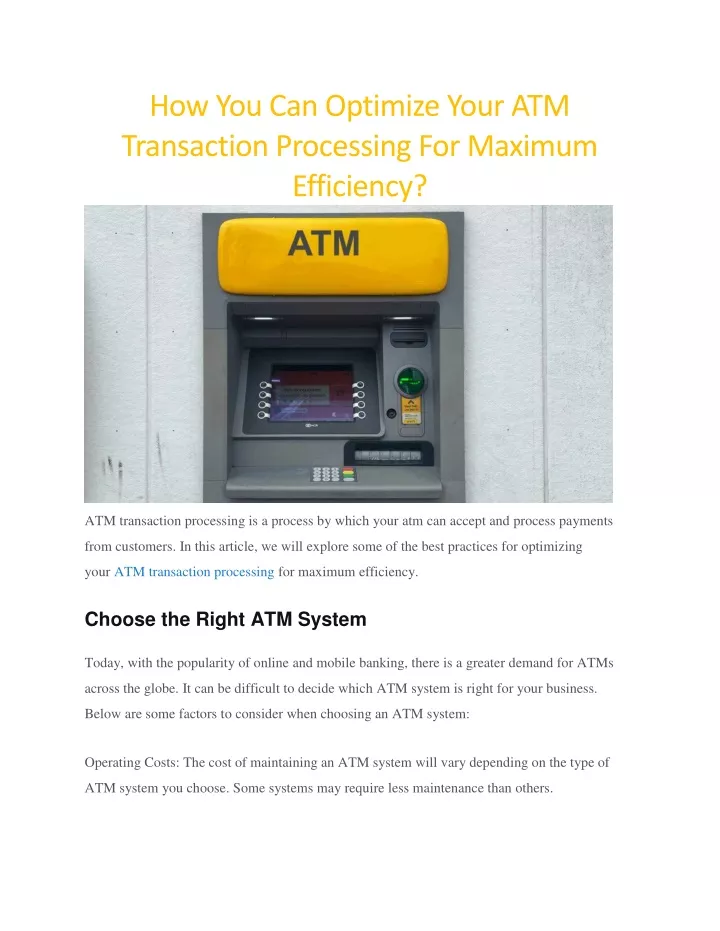 how you can optimize your atm transaction