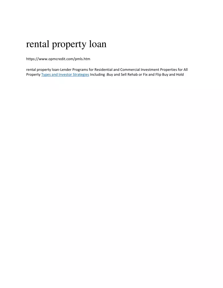 rental property loan https www opmcredit com pmls