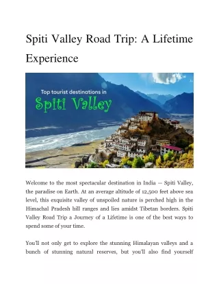 Spiti Valley Road Trip A Lifetime Experience