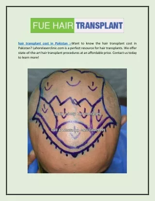 Hair Transplant Cost In Pakistan  Lahorelaserclinic.com