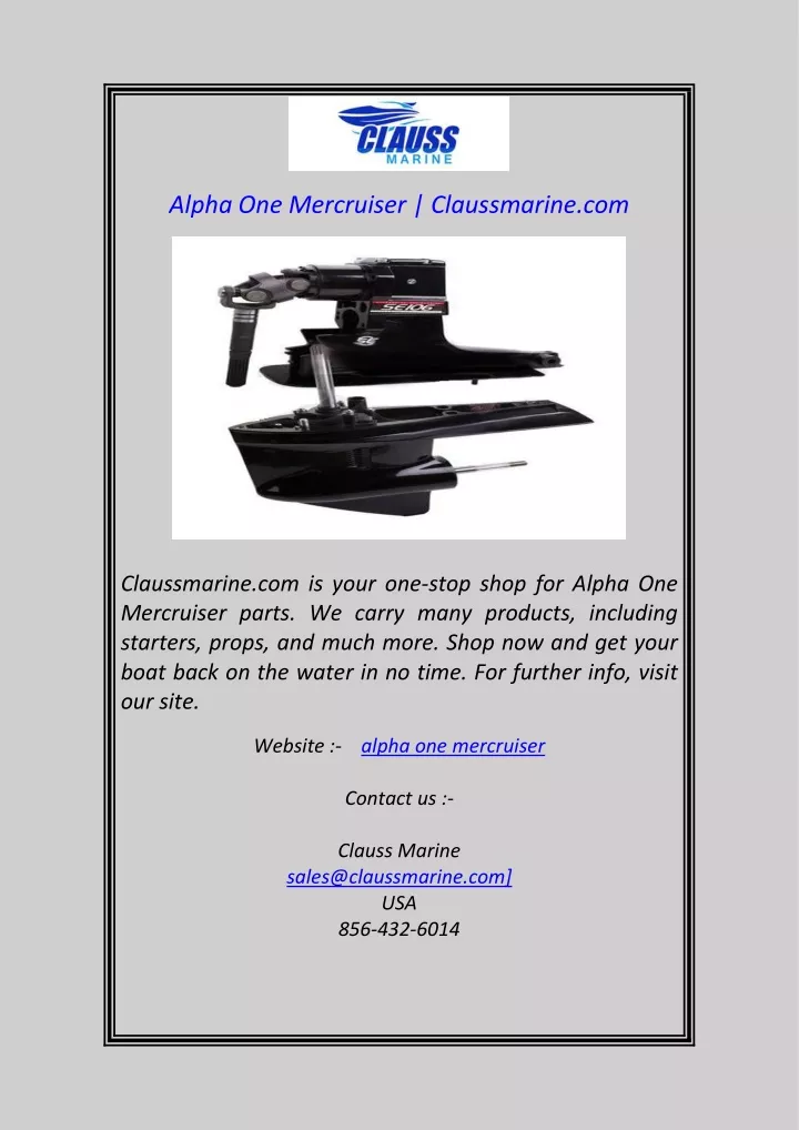 alpha one mercruiser claussmarine com