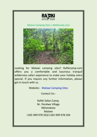 Malawi Camping Sites  Rafikicamp.com