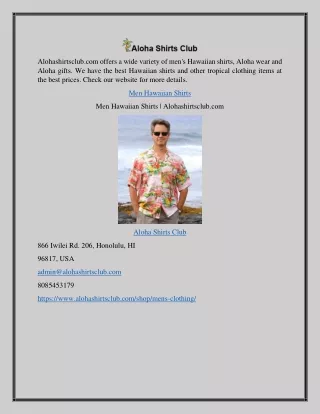 Men Hawaiian Shirts | Alohashirtsclub.com