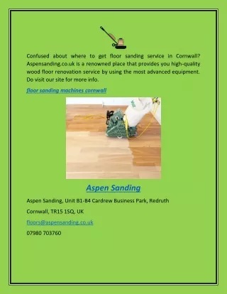 Floor Sanding Machines Cornwall | Aspensanding.co.uk