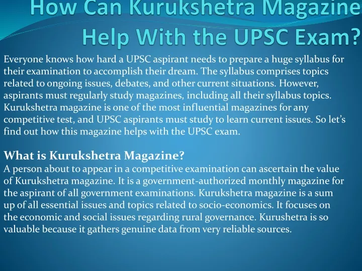 how can kurukshetra magazine help with the upsc exam