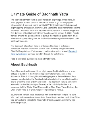 Ultimate Guide of Badrinath Yatra