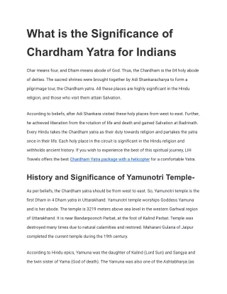 What is the Significance of Chardham Yatra for Indians