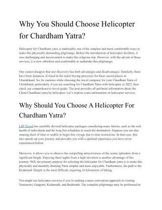 Why You Should Choose Helicopter for Chardham Yatra
