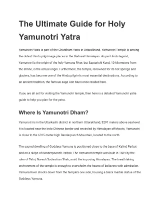 The Ultimate Guide for Holy Yamunotri Yatra