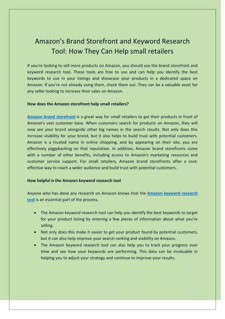amazon s brand storefront and keyword research