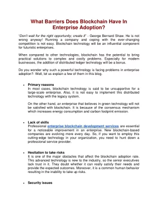 what barriers does blockchain have in enterprise