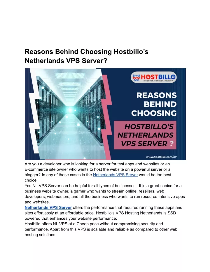 reasons behind choosing hostbillo s netherlands