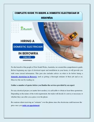 Complete guide to hire a domestic electrician in Berowra